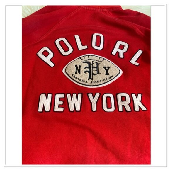 Polo Ralph Lauren Varsity Jacket Indian Chief New York Red Cream Size Large - Picture 12 of 16
